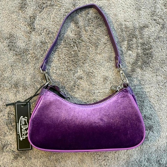 Purple Velvet Von Dutch Shoulder Bag Purse Y2K Retro Style - Picture 6 of 6